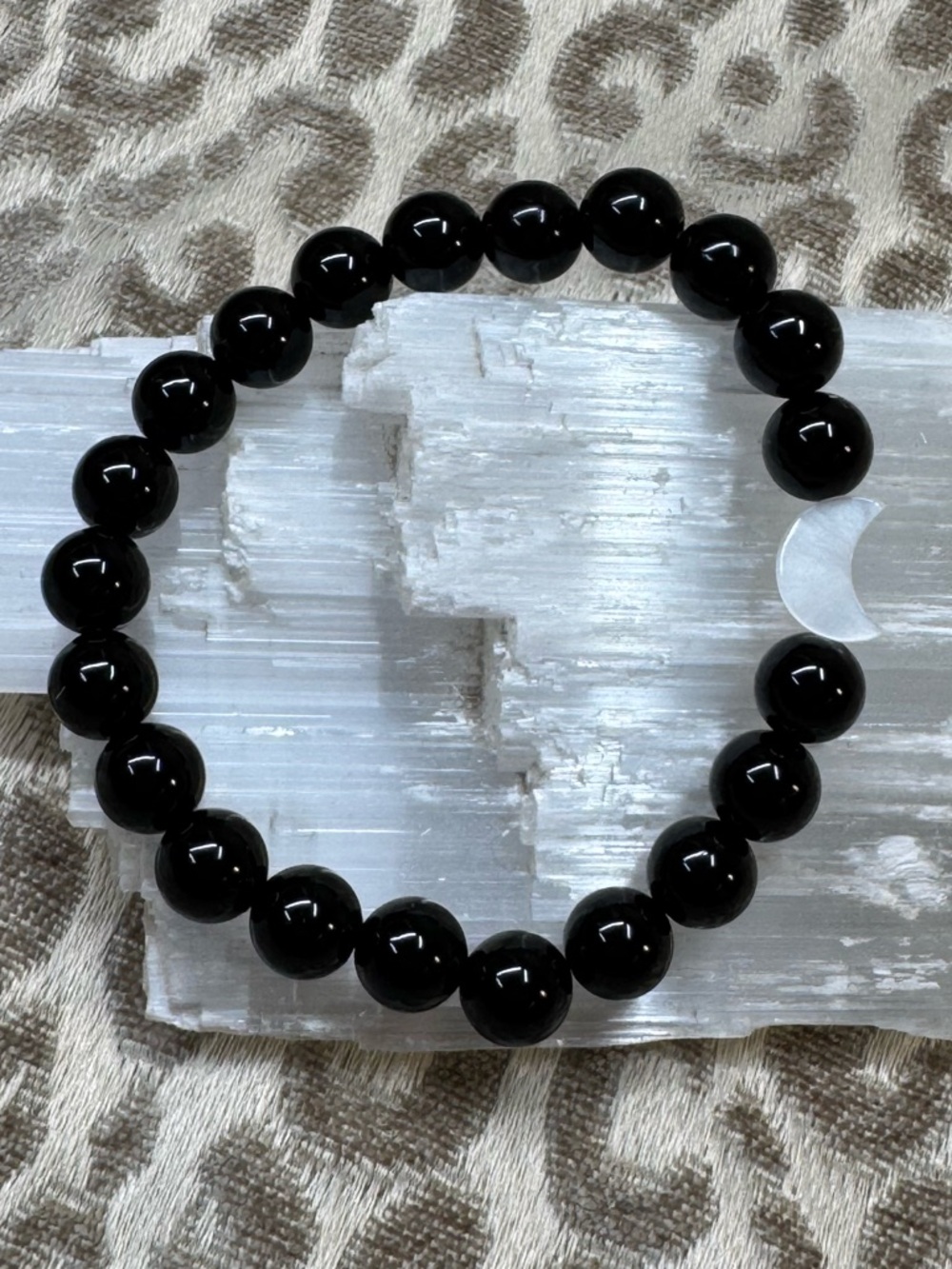 Black Obsidian Moon 🌙 Crystal Gemstone Stretch Bracelet